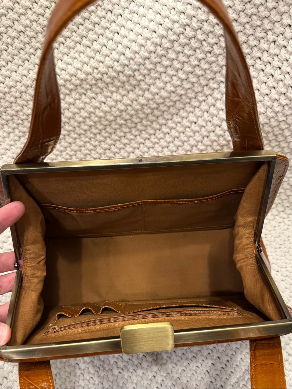 Nordstrom Croc-Embossed Leather Top-Handle Structured Frame Bag - Picture 4 of 8